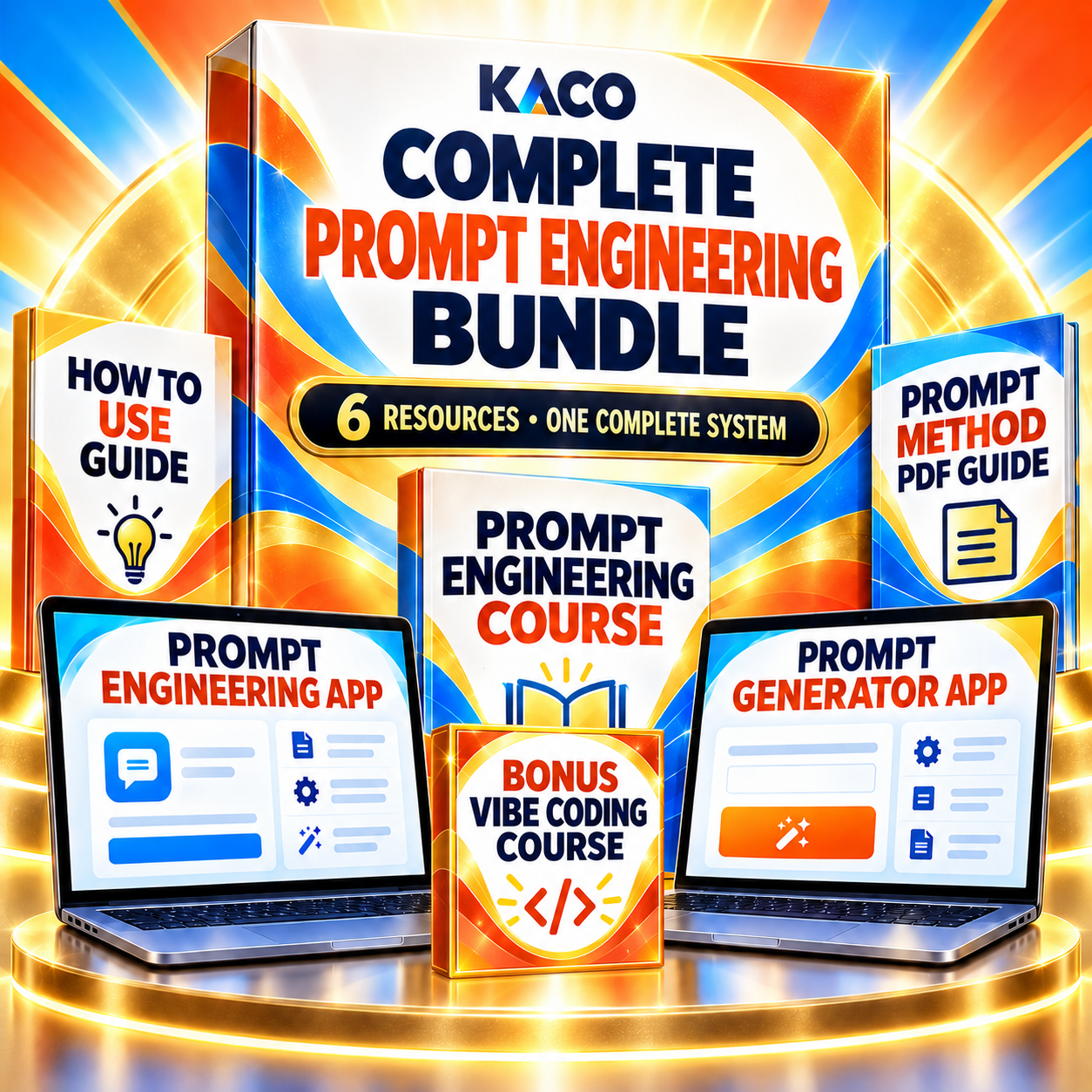 KACO Complete Prompt Engineering Bundle with Prompt Engineering App, Prompt Generator App, course, guides and bonus Vibe Coding course