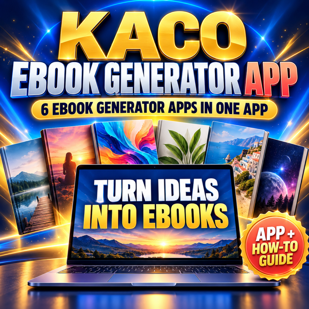 KACO Ebook Generator App, 6 ebook generator apps in one app, turn ideas into ebooks