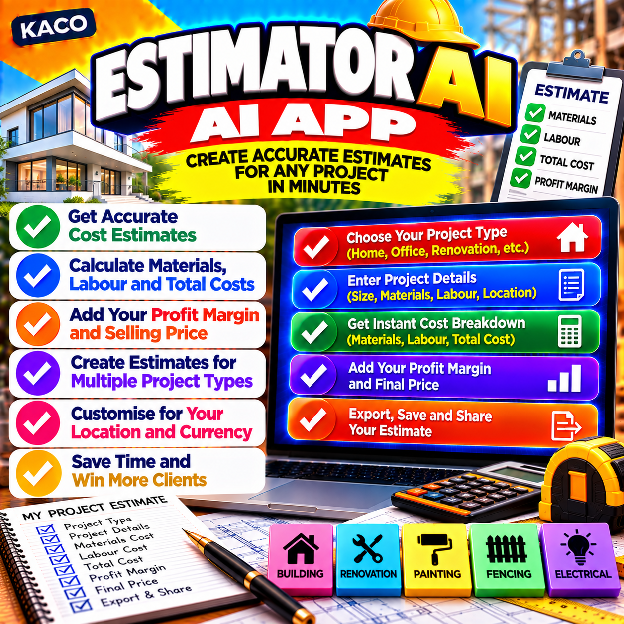 KACO Estimator AI App - turn customer photos into professional quotes in minutes