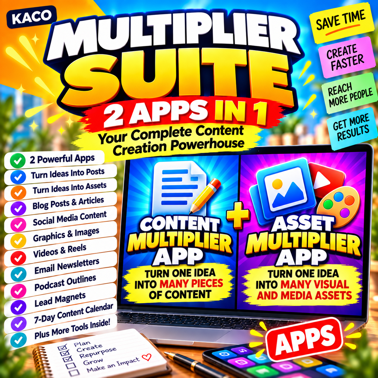KACO Multiplier Suite Apps - Content Multiplier App and Asset Multiplier App, 2 apps in 1
