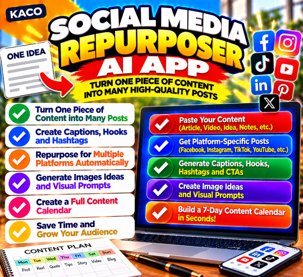 KACO Social Media Repurposer AI App - turn transcripts into post-ready content