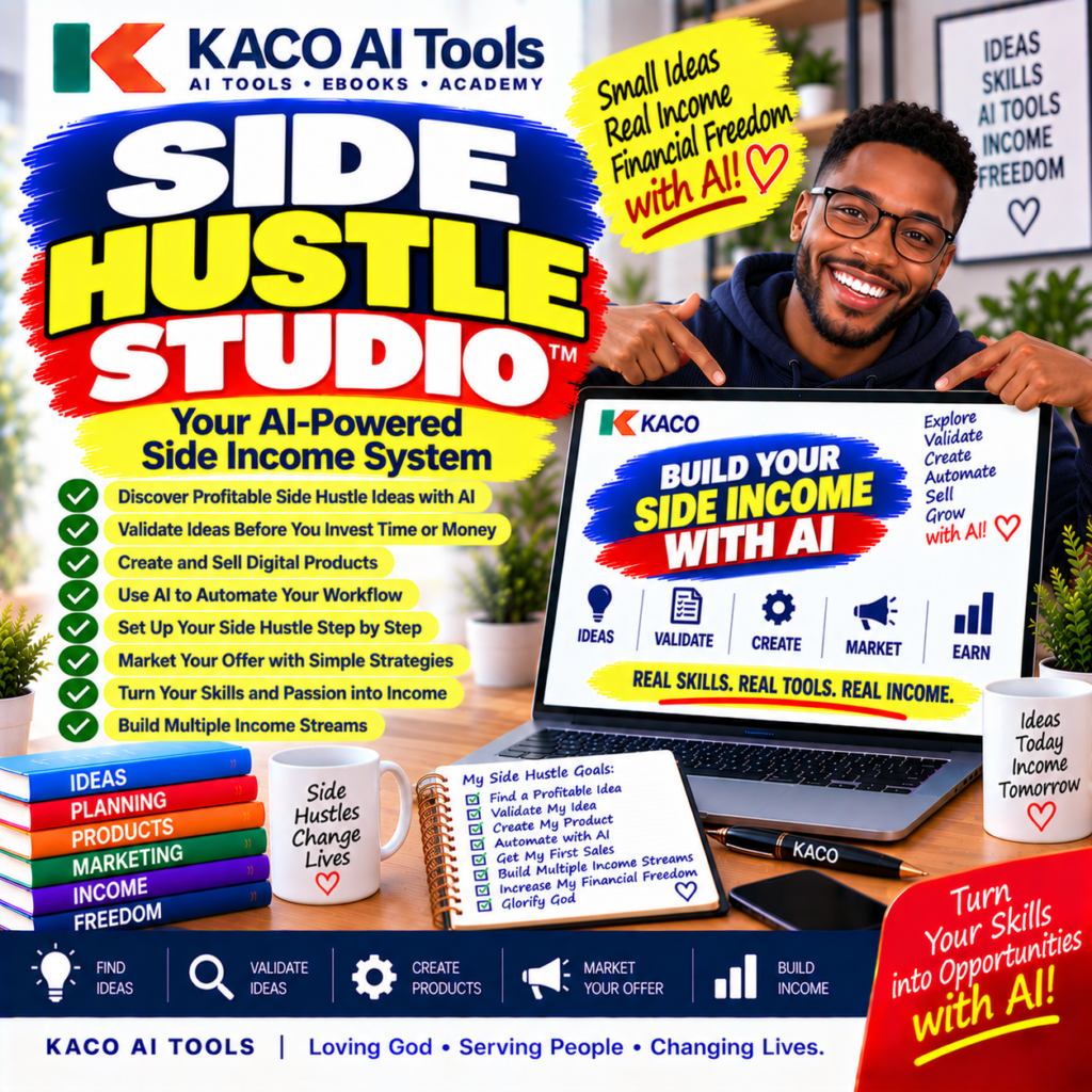 Side Hustle Studio AI-powered side income business system by KACO AI Tools