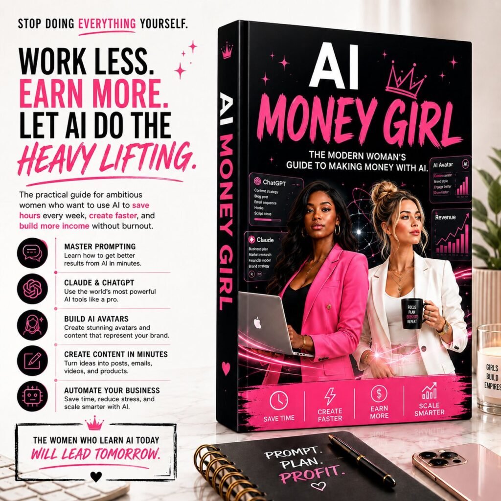 AI Money Girl — The Modern Woman's Guide to Making Money with AI, book cover mockup