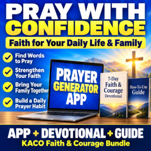 KACO Faith and Courage bundle with Prayer Generator App, 7-Day Devotional and How-To-Use Guide. Pray with confidence for your daily life and family.